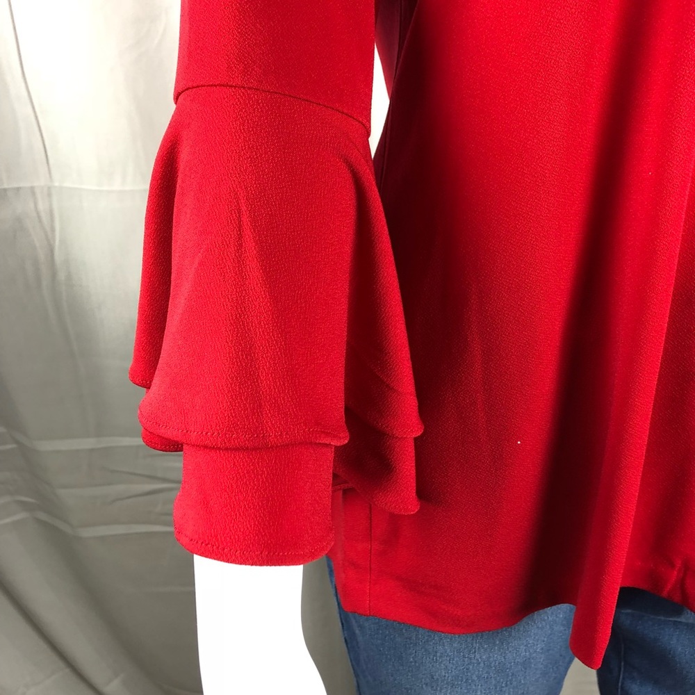 Red Keyhole Top with Ruffled Sleeves - Picture 6 of 7